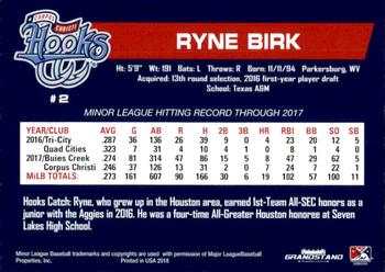 2018 Grandstand Corpus Christi Hooks #4 Ryne Birk Back