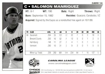 2005 Choice Carolina-California All-Stars #14 Salomon Manriquez Back