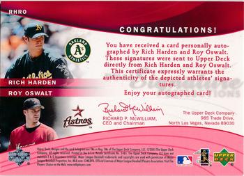 2005 Upper Deck Reflections - Dual Signatures Red #RHRO Rich Harden / Roy Oswalt Back