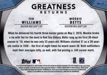 2019 Topps Chrome - Greatness Returns #GRE-12 Ted Williams / Mookie Betts Back