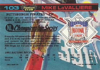 1992 Stadium Club Dome #103 Mike LaValliere Back