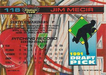 1992 Stadium Club Dome #118 Jim Mecir Back