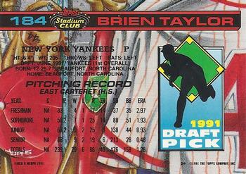 1992 Stadium Club Dome #184 Brien Taylor Back