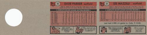 1981 Topps Squirt - Panels #10 / 21 Dave Parker / Lee Mazzilli Back