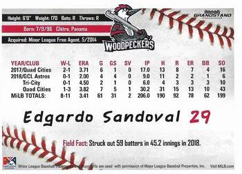 2019 Grandstand Fayetteville Woodpeckers #NNO Edgardo Sandoval Back