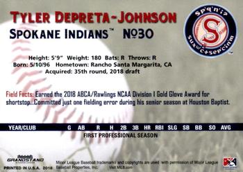 2018 Grandstand Spokane Indians #8 Tyler Depreta-Johnson Back