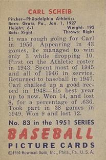 1951 Bowman #83 Carl Scheib Back