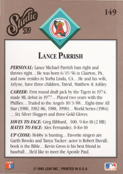 1992 Studio #149 Lance Parrish Back