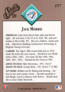 1992 Studio #257 Jack Morris Back