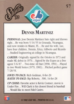 1992 Studio #57 Dennis Martinez Back