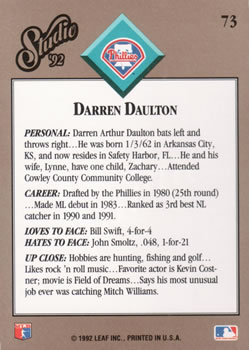 1992 Studio #73 Darren Daulton Back