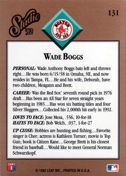 1992 Studio #131 Wade Boggs Back