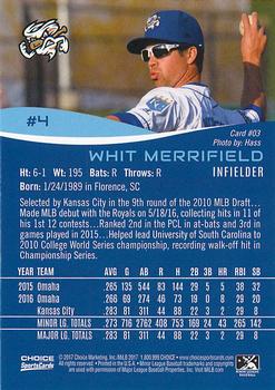 2017 Choice Omaha Storm Chasers #03 Whit Merrifield Back