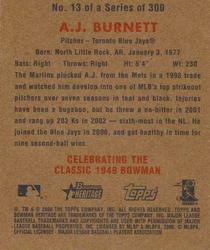 2006 Bowman Heritage - Mini #13 A.J. Burnett Back