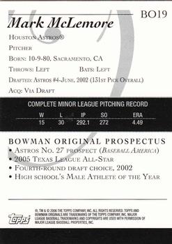 2006 Bowman Originals - Prospects #BO19 Mark McLemore Back