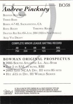 2006 Bowman Originals - Prospects #BO38 Andrew Pinckney Back