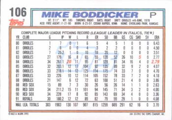 1992 Topps #106 Mike Boddicker Back