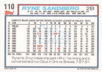 1992 Topps #110 Ryne Sandberg Back