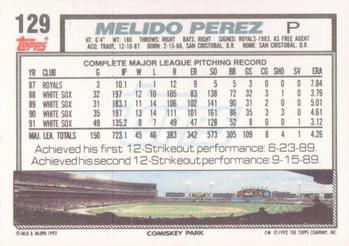 1992 Topps #129 Melido Perez Back