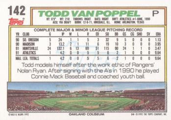 1992 Topps #142 Todd Van Poppel Back