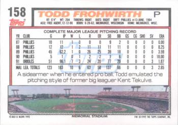 1992 Topps #158 Todd Frohwirth Back