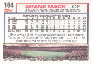 1992 Topps #164 Shane Mack Back