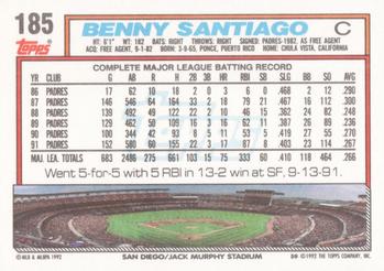 1992 Topps #185 Benny Santiago Back