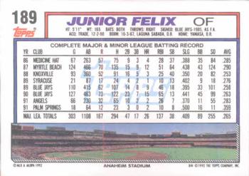 1992 Topps #189 Junior Felix Back