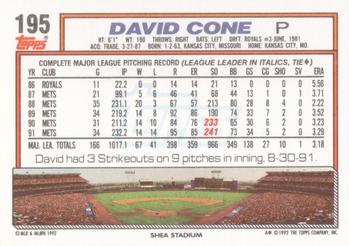 1992 Topps #195 David Cone Back