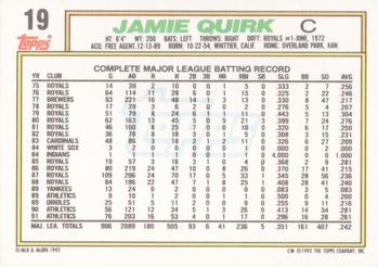 1992 Topps #19 Jamie Quirk Back