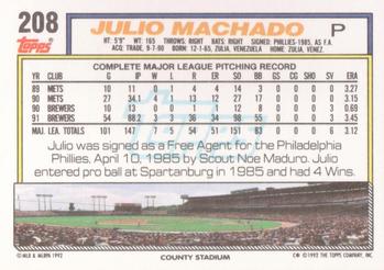 1992 Topps #208 Julio Machado Back
