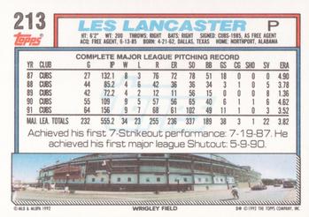 1992 Topps #213 Les Lancaster Back