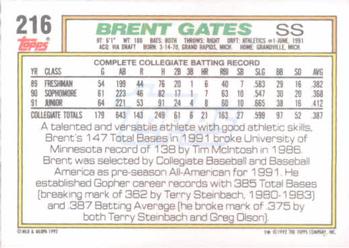 1992 Topps #216 Brent Gates Back