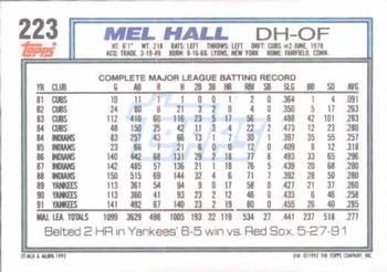 1992 Topps #223 Mel Hall Back