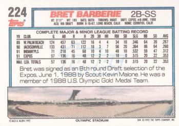 1992 Topps #224 Bret Barberie Back