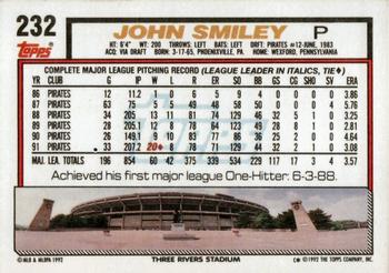 1992 Topps #232 John Smiley Back