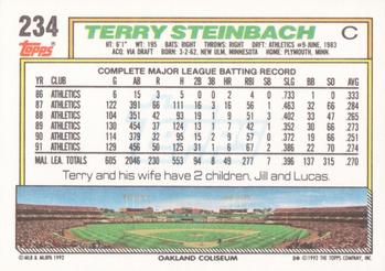 1992 Topps #234 Terry Steinbach Back