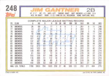 1992 Topps #248 Jim Gantner Back