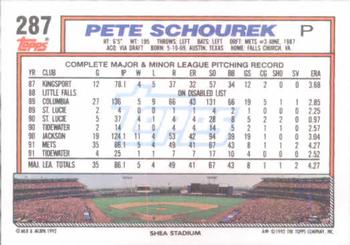 1992 Topps #287 Pete Schourek Back