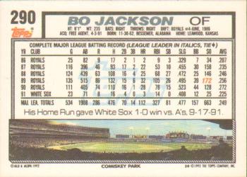 1992 Topps #290 Bo Jackson Back