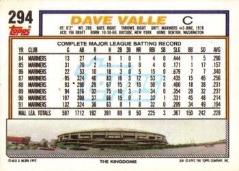 1992 Topps #294 Dave Valle Back