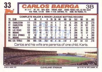 1992 Topps #33 Carlos Baerga Back