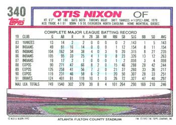 1992 Topps #340 Otis Nixon Back