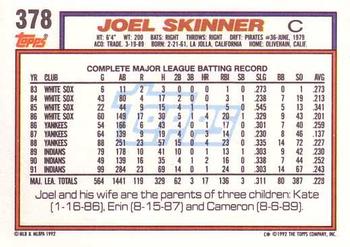1992 Topps #378 Joel Skinner Back