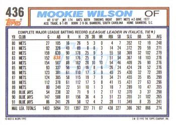 1992 Topps #436 Mookie Wilson Back