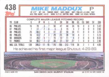 1992 Topps #438 Mike Maddux Back