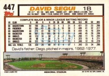 1992 Topps #447 David Segui Back