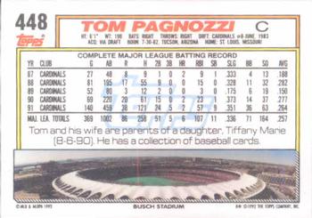 1992 Topps #448 Tom Pagnozzi Back