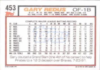 1992 Topps #453 Gary Redus Back