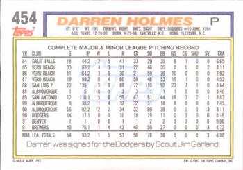 1992 Topps #454 Darren Holmes Back